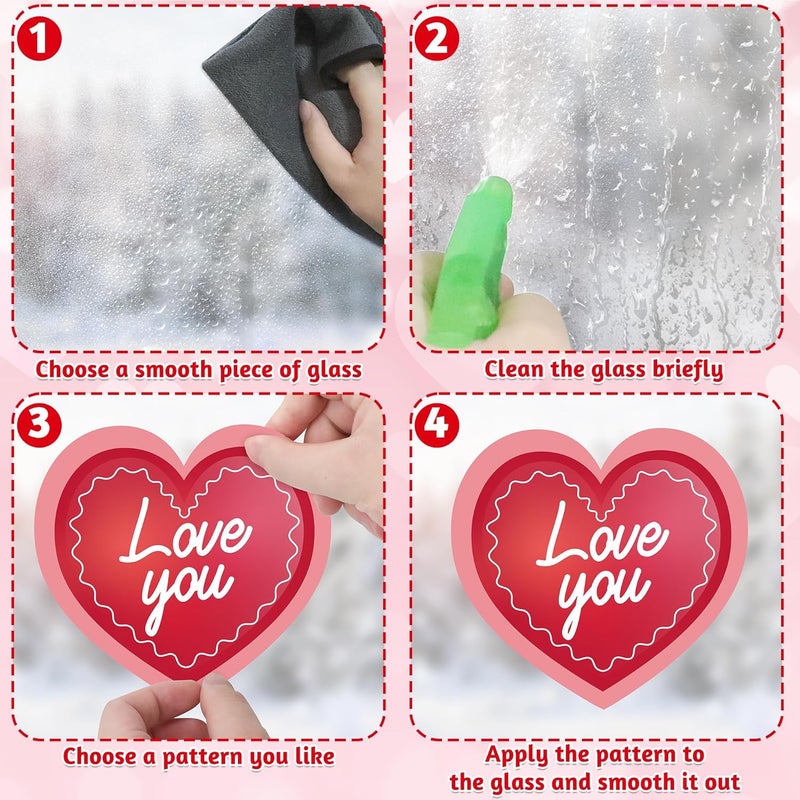 Traplace 80PCS Valentines Window Clings, 4 Sheets Valentines Home Decor, 13.7 × 9.8 Inches Heart Window Clings Double-Sided Heart Stickers for Classroom, Wedding Romantic Decorations - Image 3